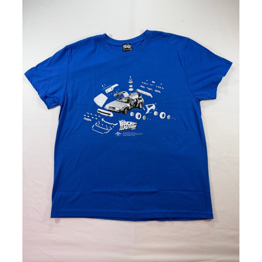 Back to the Future DeLorean Graphic Tee Blue Mens Large Build The DeLorean Shirt
